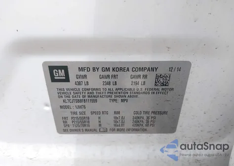 2015 Chevrolet Trax Ltz z USA, uszkodzony, nr VIN KL7CJTSB8FB111559